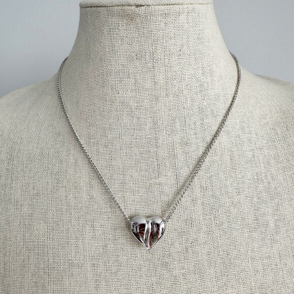 Vintage Silver-tone Shiny Puffed Heart Slide Pendant Necklace by Avon 16” - Picture 2 of 5